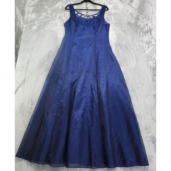 Vintage NIKI by Niki Livas Dress Size 14 Blue Gown Open Back Rhinestones Formal - Picture 1 of 11